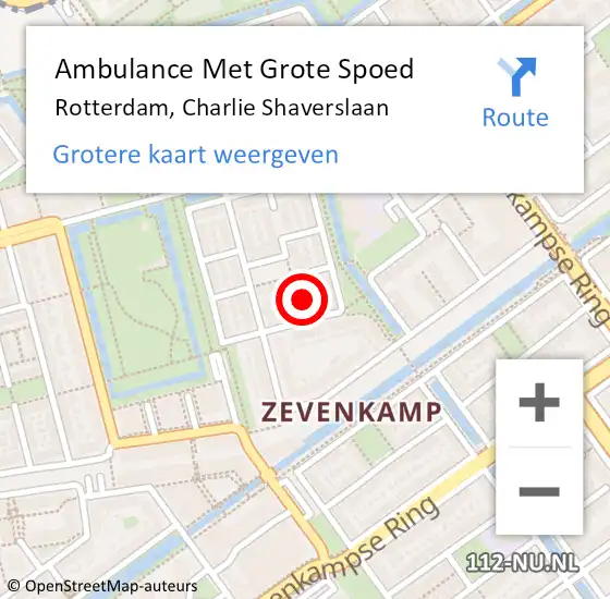 Locatie op kaart van de 112 melding: Ambulance Met Grote Spoed Naar Rotterdam, Charlie Shaverslaan op 1 mei 2024 15:44