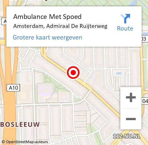 Locatie op kaart van de 112 melding: Ambulance Met Spoed Naar Amsterdam, Admiraal De Ruijterweg op 1 mei 2024 15:44
