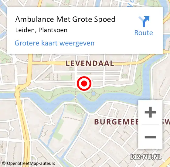 Locatie op kaart van de 112 melding: Ambulance Met Grote Spoed Naar Leiden, Plantsoen op 1 mei 2024 15:45