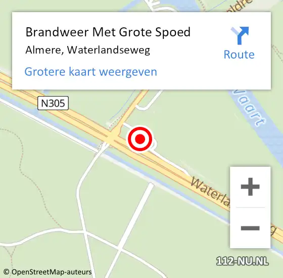 Locatie op kaart van de 112 melding: Brandweer Met Grote Spoed Naar Almere, Waterlandseweg op 1 mei 2024 16:07