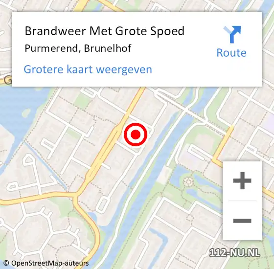 Locatie op kaart van de 112 melding: Brandweer Met Grote Spoed Naar Purmerend, Brunelhof op 1 mei 2024 16:14