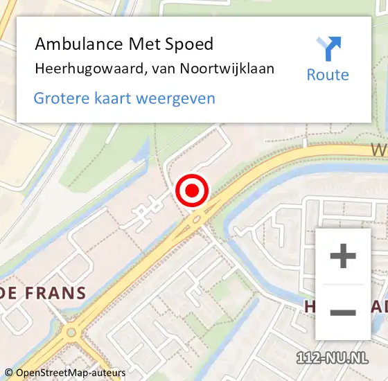 Locatie op kaart van de 112 melding: Ambulance Met Spoed Naar Heerhugowaard, van Noortwijklaan op 1 mei 2024 16:19