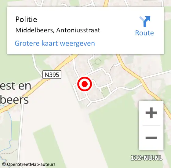 Locatie op kaart van de 112 melding: Politie Middelbeers, Antoniusstraat op 1 mei 2024 16:26
