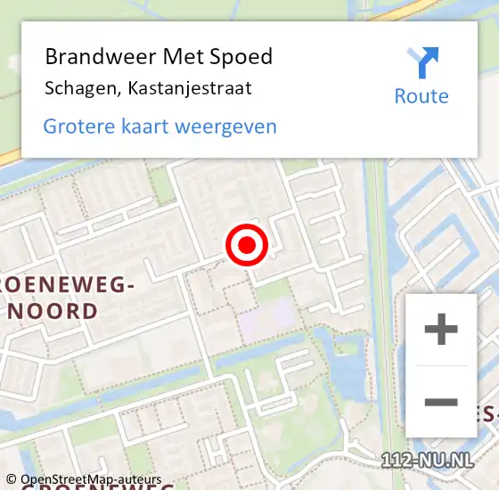 Locatie op kaart van de 112 melding: Brandweer Met Spoed Naar Schagen, Kastanjestraat op 1 mei 2024 16:29