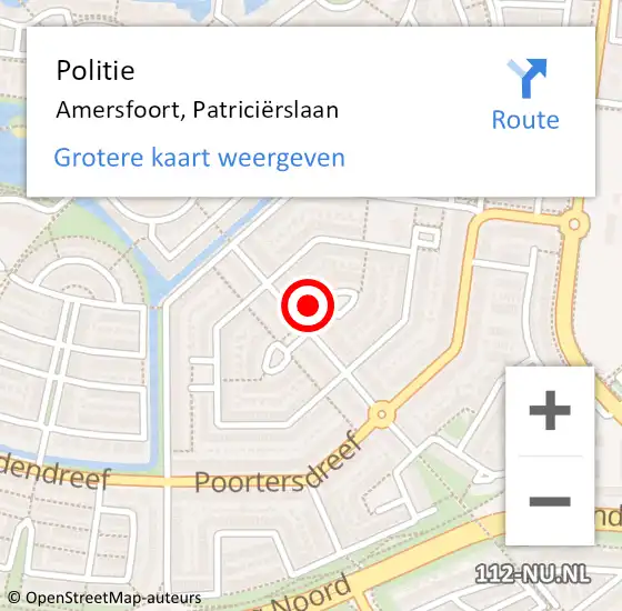 Locatie op kaart van de 112 melding: Politie Amersfoort, Patriciërslaan op 1 mei 2024 16:39