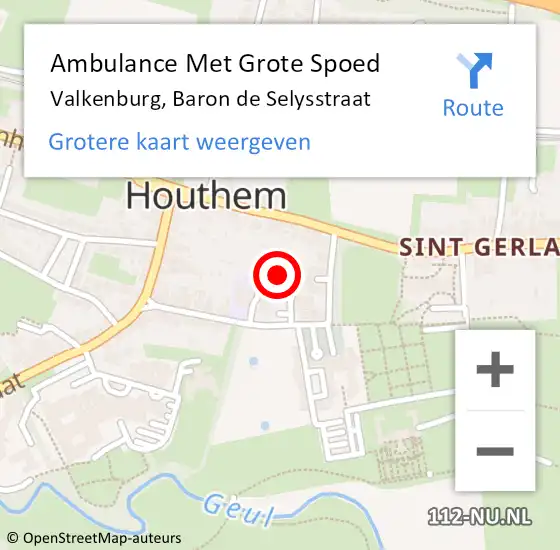 Locatie op kaart van de 112 melding: Ambulance Met Grote Spoed Naar Valkenburg, Baron de Selysstraat op 4 oktober 2014 11:23