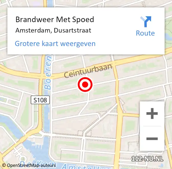 Locatie op kaart van de 112 melding: Brandweer Met Spoed Naar Amsterdam, Dusartstraat op 1 mei 2024 16:52