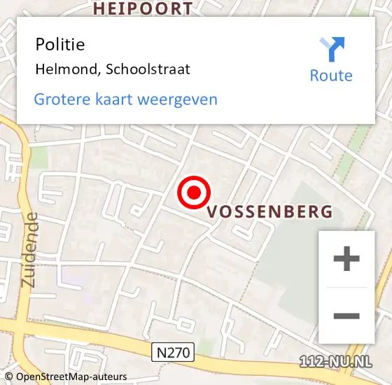 Locatie op kaart van de 112 melding: Politie Helmond, Schoolstraat op 1 mei 2024 16:53