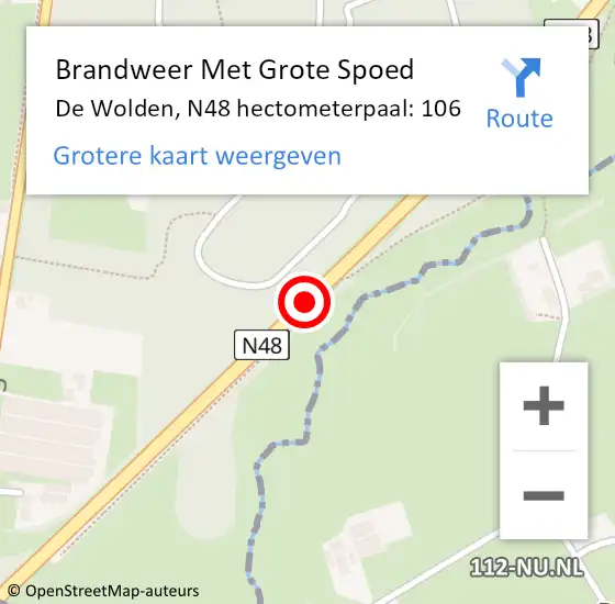 Locatie op kaart van de 112 melding: Brandweer Met Grote Spoed Naar De Wolden, N48 hectometerpaal: 106 op 1 mei 2024 17:07