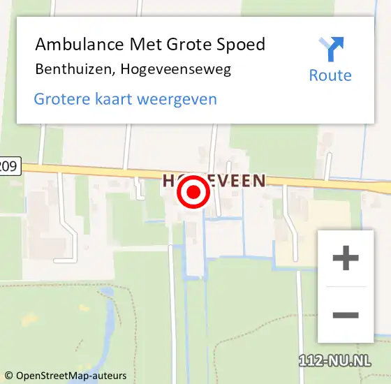 Locatie op kaart van de 112 melding: Ambulance Met Grote Spoed Naar Benthuizen, Hogeveenseweg op 1 mei 2024 17:21