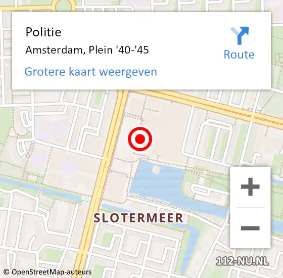 Locatie op kaart van de 112 melding: Politie Amsterdam, Plein '40-'45 op 1 mei 2024 17:33