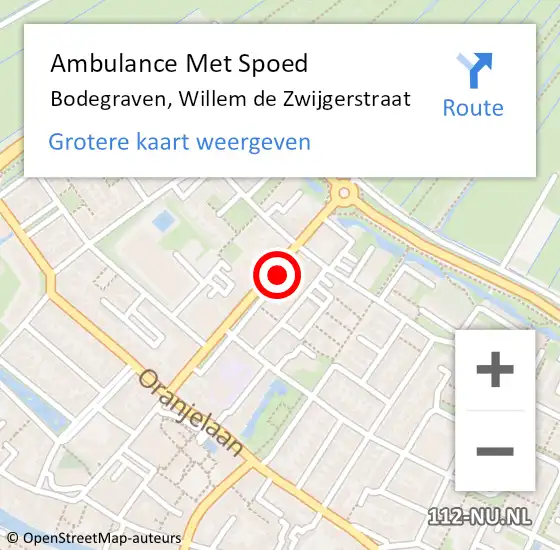 Locatie op kaart van de 112 melding: Ambulance Met Spoed Naar Bodegraven, Willem de Zwijgerstraat op 1 mei 2024 17:34