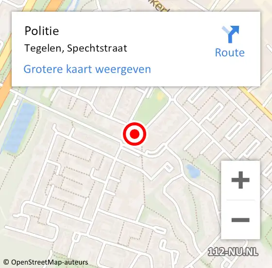 Locatie op kaart van de 112 melding: Politie Tegelen, Spechtstraat op 1 mei 2024 17:35