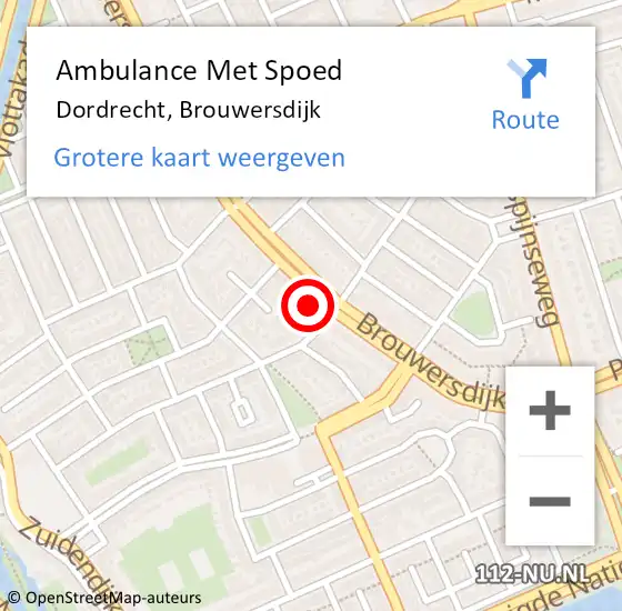 Locatie op kaart van de 112 melding: Ambulance Met Spoed Naar Dordrecht, Brouwersdijk op 1 mei 2024 17:39
