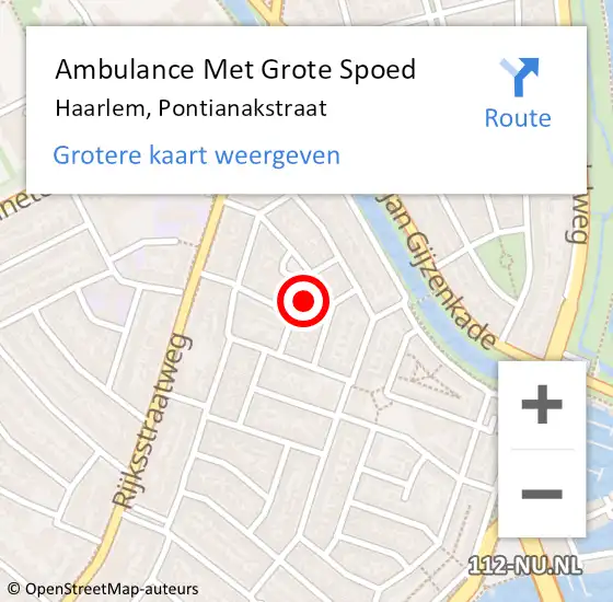 Locatie op kaart van de 112 melding: Ambulance Met Grote Spoed Naar Haarlem, Pontianakstraat op 1 mei 2024 17:45