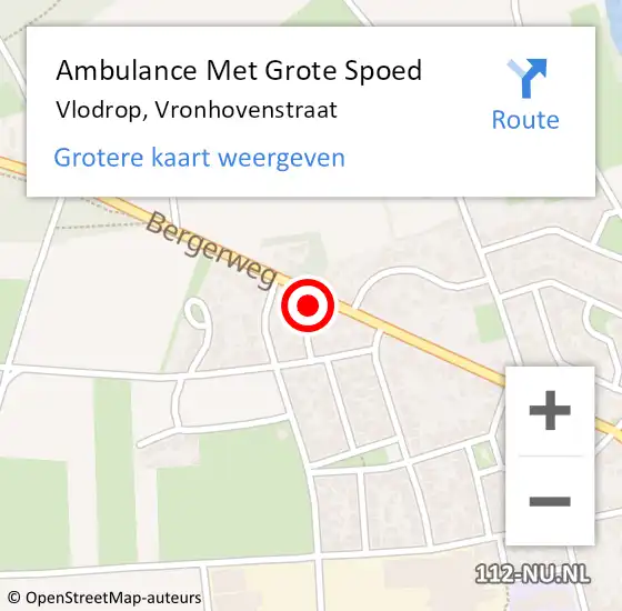 Locatie op kaart van de 112 melding: Ambulance Met Grote Spoed Naar Vlodrop, Vronhovenstraat op 4 oktober 2014 11:33