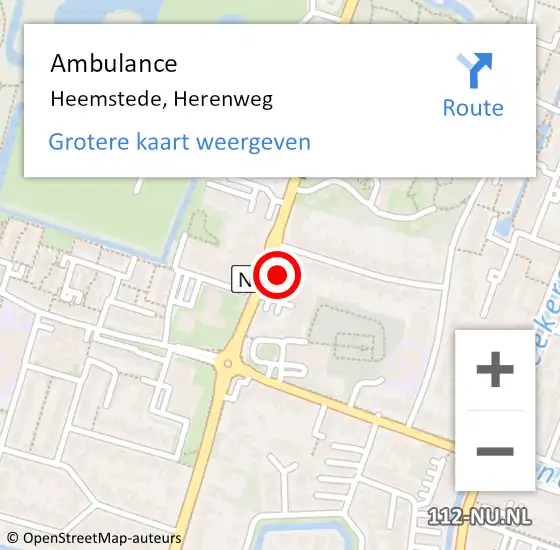 Locatie op kaart van de 112 melding: Ambulance Heemstede, Herenweg op 1 mei 2024 17:50