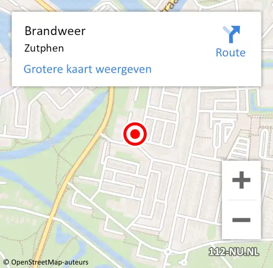 Locatie op kaart van de 112 melding: Brandweer Zutphen op 1 mei 2024 18:13
