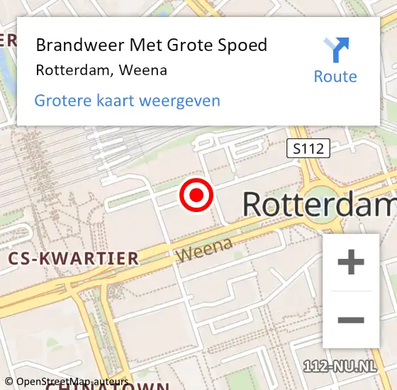 Locatie op kaart van de 112 melding: Brandweer Met Grote Spoed Naar Rotterdam, Weena op 1 mei 2024 18:28