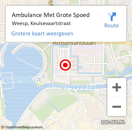 Locatie op kaart van de 112 melding: Ambulance Met Grote Spoed Naar Weesp, Keulsevaartstraat op 1 mei 2024 18:30