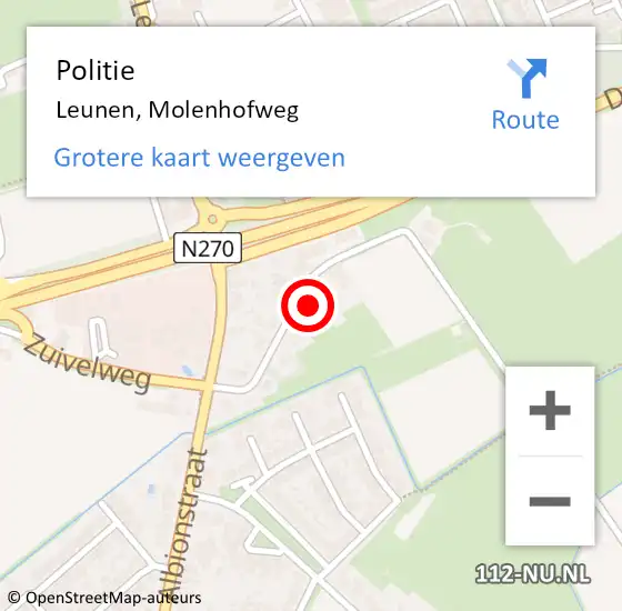Locatie op kaart van de 112 melding: Politie Leunen, Molenhofweg op 1 mei 2024 18:37
