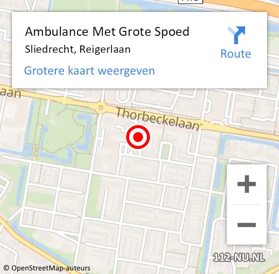 Locatie op kaart van de 112 melding: Ambulance Met Grote Spoed Naar Sliedrecht, Reigerlaan op 1 mei 2024 18:37
