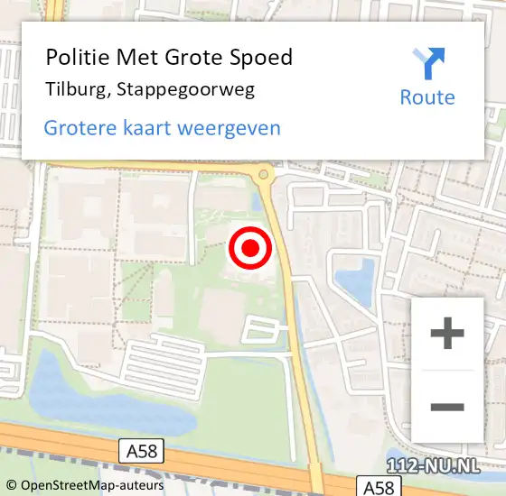 Locatie op kaart van de 112 melding: Politie Met Grote Spoed Naar Tilburg, Stappegoorweg op 1 mei 2024 18:55
