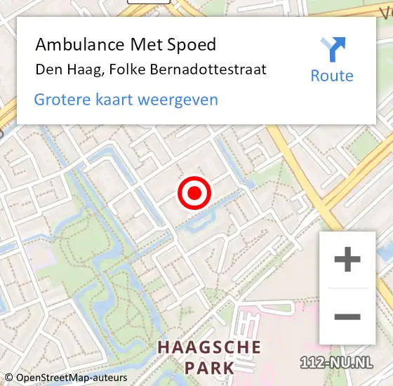 Locatie op kaart van de 112 melding: Ambulance Met Spoed Naar Den Haag, Folke Bernadottestraat op 1 mei 2024 19:00