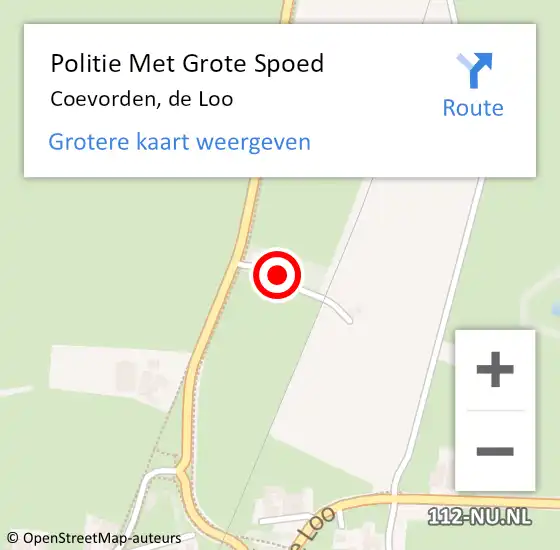 Locatie op kaart van de 112 melding: Politie Met Grote Spoed Naar Coevorden, de Loo op 1 mei 2024 19:01