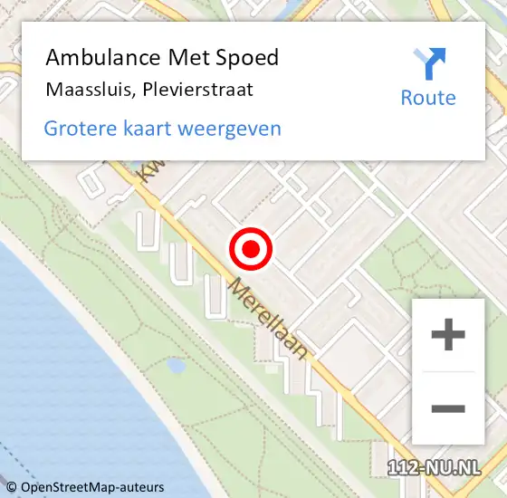 Locatie op kaart van de 112 melding: Ambulance Met Spoed Naar Maassluis, Plevierstraat op 1 mei 2024 19:10