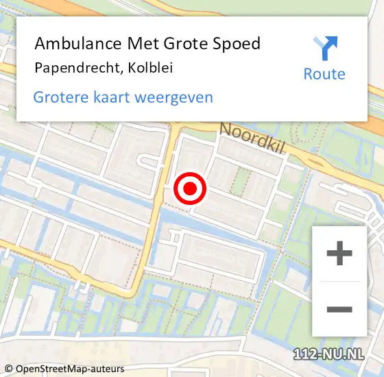 Locatie op kaart van de 112 melding: Ambulance Met Grote Spoed Naar Papendrecht, Kolblei op 1 mei 2024 19:12