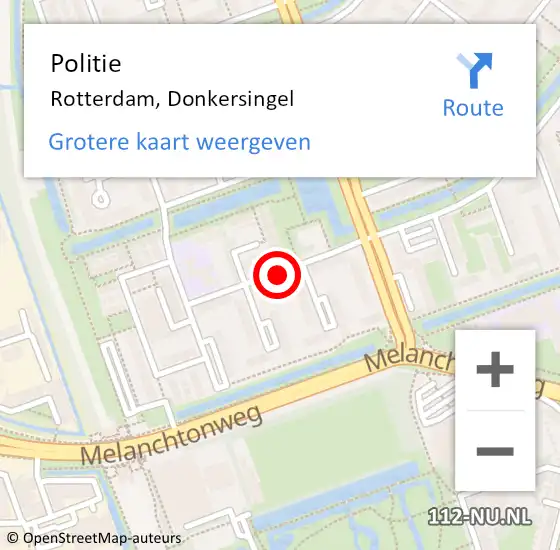 Locatie op kaart van de 112 melding: Politie Rotterdam, Donkersingel op 1 mei 2024 19:15