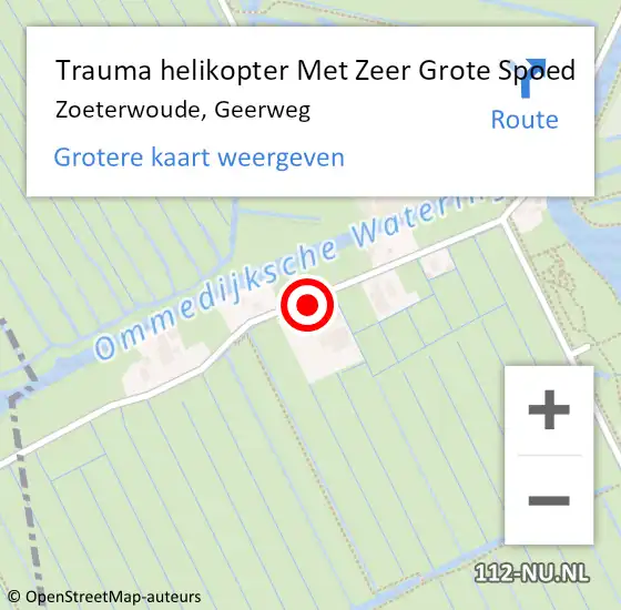 Locatie op kaart van de 112 melding: Trauma helikopter Met Zeer Grote Spoed Naar Zoeterwoude, Geerweg op 1 mei 2024 19:31