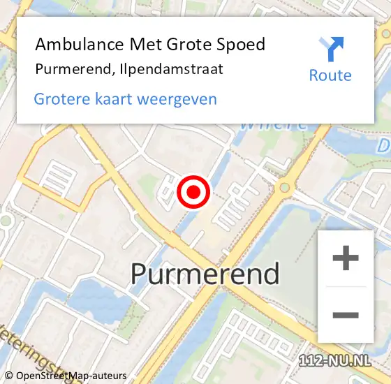 Locatie op kaart van de 112 melding: Ambulance Met Grote Spoed Naar Purmerend, Ilpendamstraat op 1 mei 2024 19:42