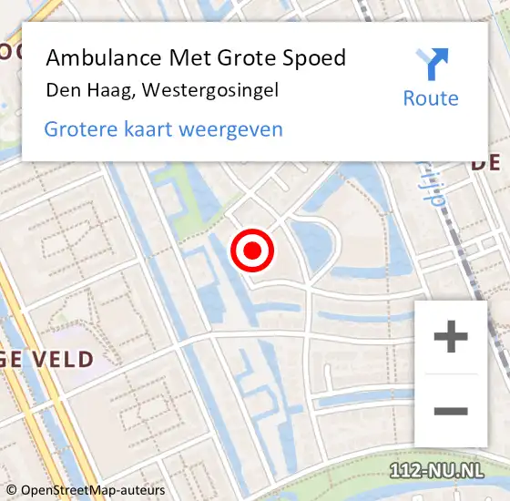 Locatie op kaart van de 112 melding: Ambulance Met Grote Spoed Naar Den Haag, Westergosingel op 1 mei 2024 19:59