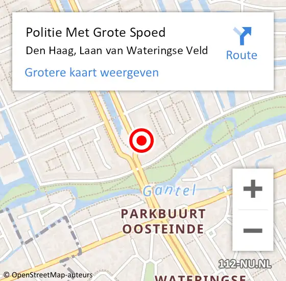 Locatie op kaart van de 112 melding: Politie Met Grote Spoed Naar Den Haag, Laan van Wateringse Veld op 1 mei 2024 20:07