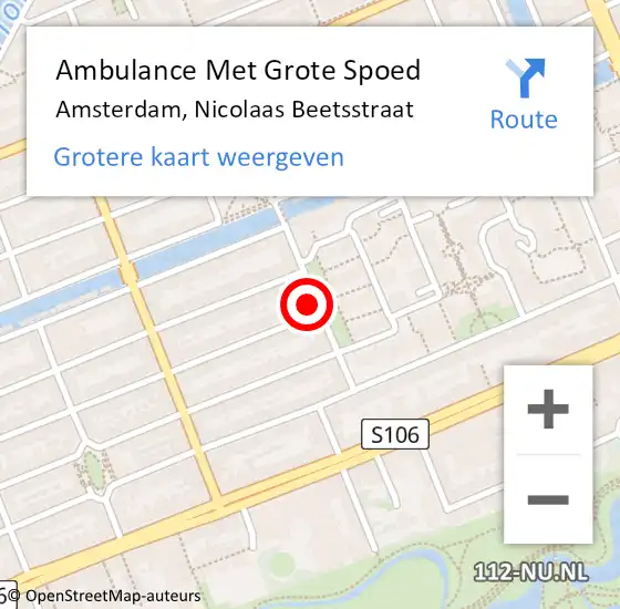 Locatie op kaart van de 112 melding: Ambulance Met Grote Spoed Naar Amsterdam, Nicolaas Beetsstraat op 1 mei 2024 20:47