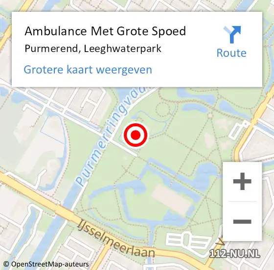 Locatie op kaart van de 112 melding: Ambulance Met Grote Spoed Naar Purmerend, Leeghwaterpark op 1 mei 2024 21:02
