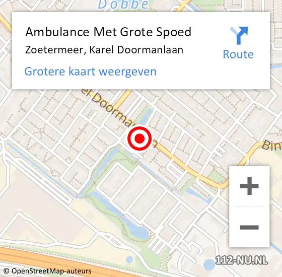 Locatie op kaart van de 112 melding: Ambulance Met Grote Spoed Naar Zoetermeer, Karel Doormanlaan op 1 mei 2024 21:02