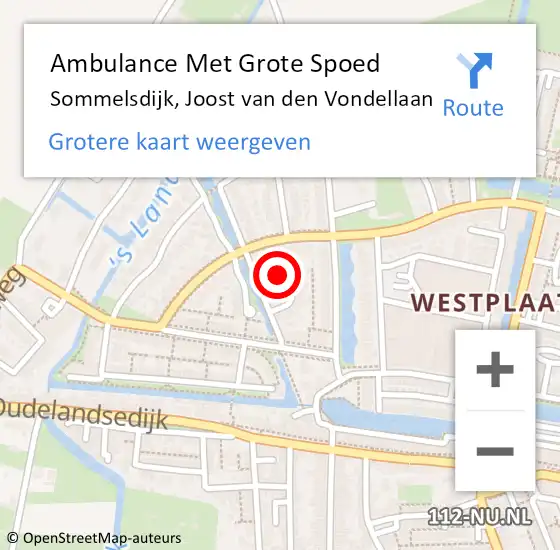 Locatie op kaart van de 112 melding: Ambulance Met Grote Spoed Naar Sommelsdijk, Joost van den Vondellaan op 1 mei 2024 21:03