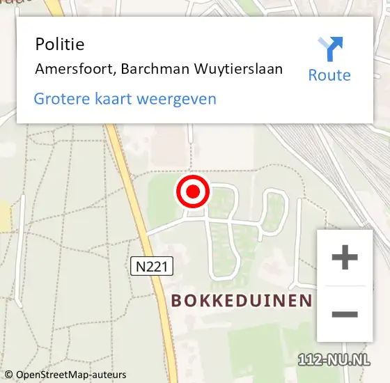 Locatie op kaart van de 112 melding: Politie Amersfoort, Barchman Wuytierslaan op 1 mei 2024 21:21