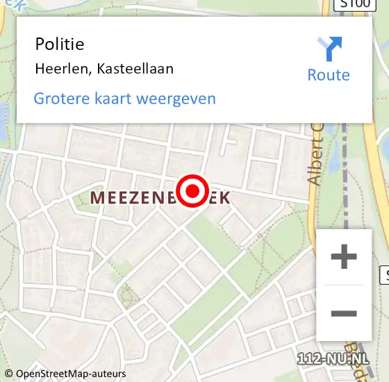 Locatie op kaart van de 112 melding: Politie Heerlen, Kasteellaan op 1 mei 2024 21:26