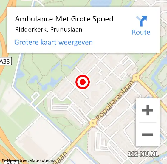 Locatie op kaart van de 112 melding: Ambulance Met Grote Spoed Naar Ridderkerk, Prunuslaan op 1 mei 2024 21:51