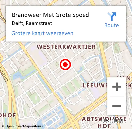 Locatie op kaart van de 112 melding: Brandweer Met Grote Spoed Naar Delft, Raamstraat op 1 mei 2024 22:10