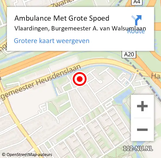 Locatie op kaart van de 112 melding: Ambulance Met Grote Spoed Naar Vlaardingen, Burgemeester A. van Walsumlaan op 1 mei 2024 22:14