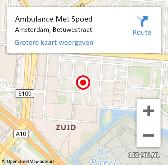 Locatie op kaart van de 112 melding: Ambulance Met Spoed Naar Amsterdam, Betuwestraat op 1 mei 2024 22:18