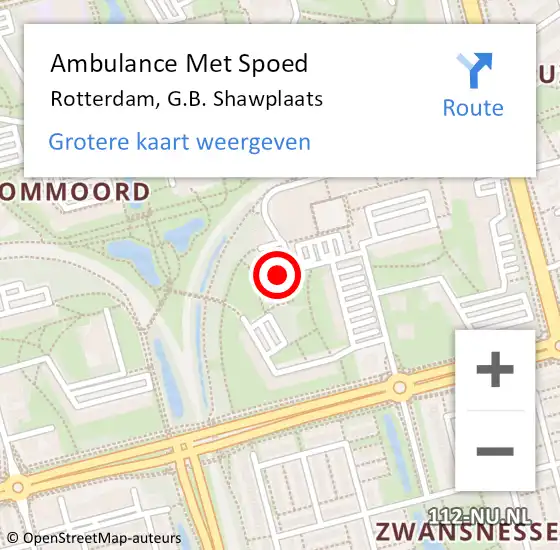 Locatie op kaart van de 112 melding: Ambulance Met Spoed Naar Rotterdam, G.B. Shawplaats op 1 mei 2024 22:31