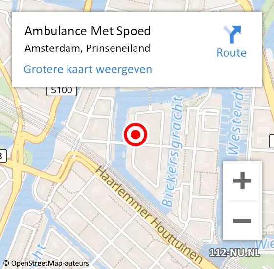 Locatie op kaart van de 112 melding: Ambulance Met Spoed Naar Amsterdam, Prinseneiland op 1 mei 2024 23:07
