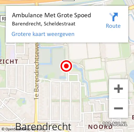 Locatie op kaart van de 112 melding: Ambulance Met Grote Spoed Naar Barendrecht, Scheldestraat op 1 mei 2024 23:10
