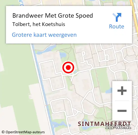 Locatie op kaart van de 112 melding: Brandweer Met Grote Spoed Naar Tolbert, het Koetshuis op 1 mei 2024 23:19